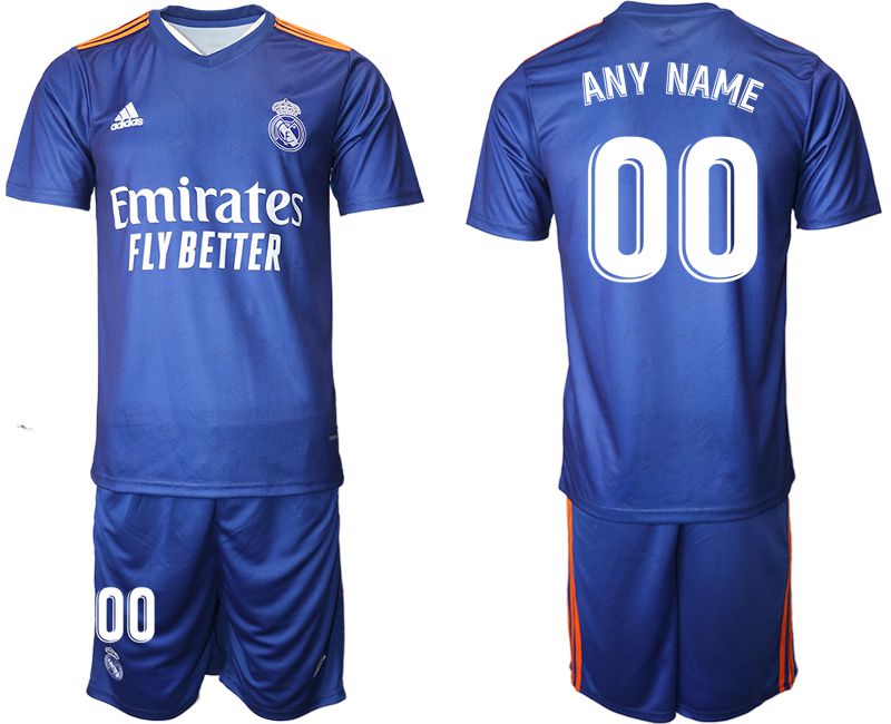Men 2021-2022 Club Real Madrid away blue customized Adidas Soccer Jersey->customized soccer jersey->Custom Jersey